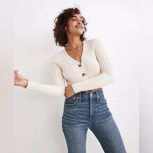Brenville Crop Cardigan Sweater in Antique Cream in XS